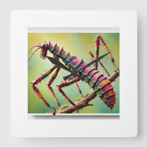 Walkingstick Insect 070724IREF125 _ Watercolor Square Wall Clock