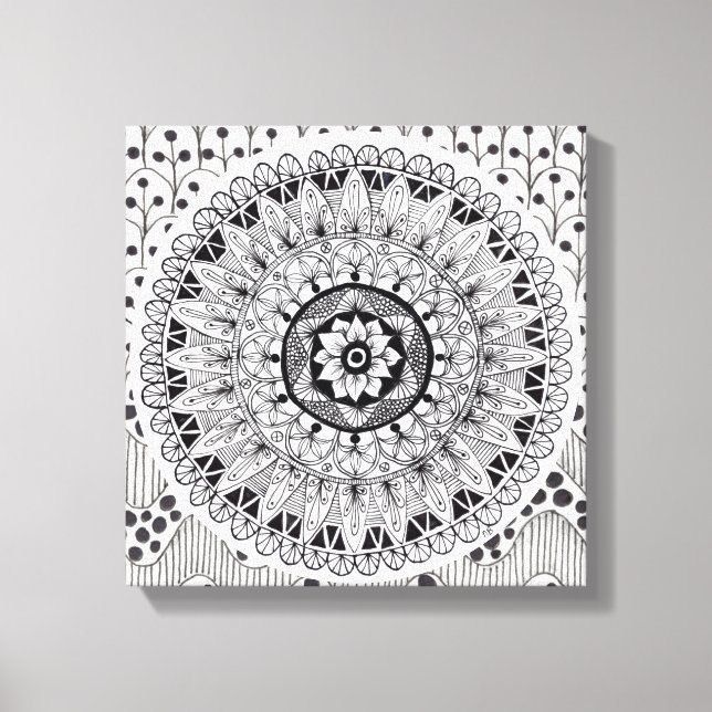 Wall Art Black and White Medallion  Doodle  (Front)