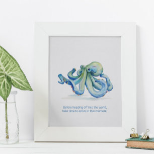 Wall Art Charming Watercolor Blue Octopus