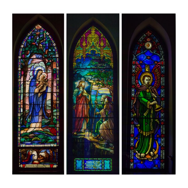 Wall Art Christ Stained Glass Window Triptych (Front)