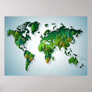 Wall Art Forest World Map Poster