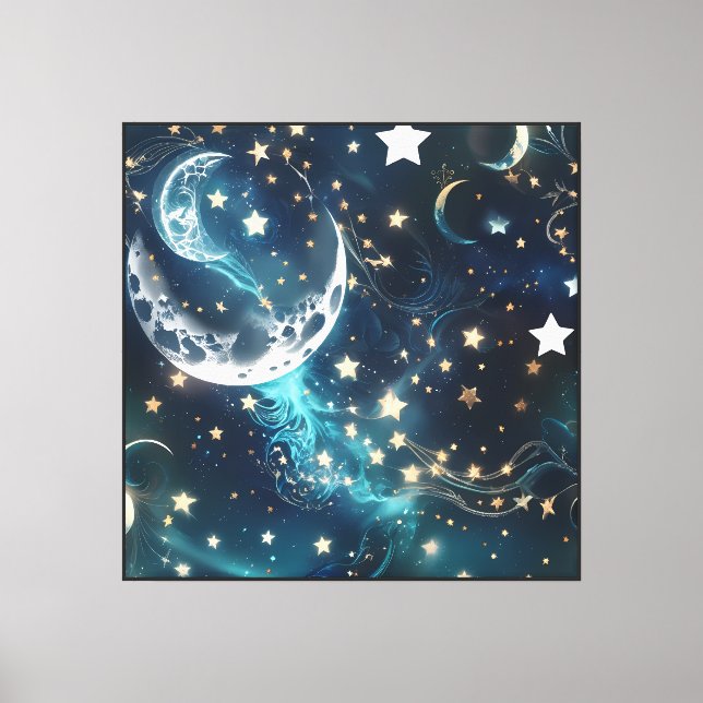 Wall Art – Icy Blue Celestial Moon Canvas Print (Front)