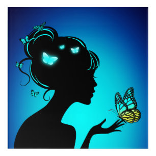 Wall Art In Acrylic The Woman Butterflies Blue
