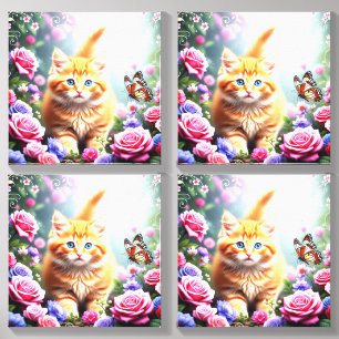 Wall art Magical Kitten Garden" Canvas Photo Tile