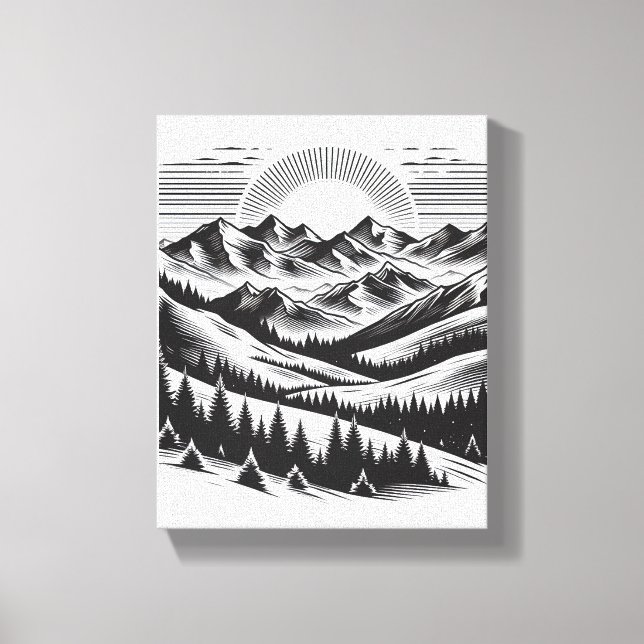 WALL ART Mountain landscape BLACK AND WHITE (Front)