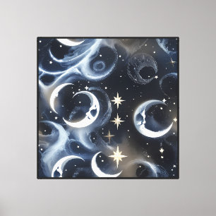 Wall Art – Platinum Silver Celestial Moon Canvas P