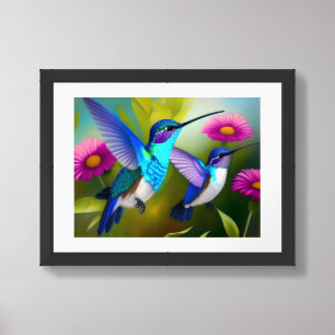 Wall Art Poster 16"x12" Hummingbirds in Flight