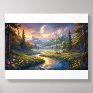 Wall Art Poster –  Fantasy Mountain Landscape  Acrylic Photo Tile