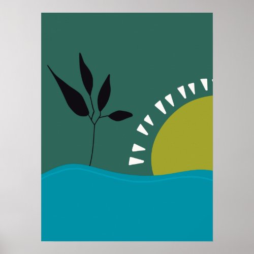 wall art poster minimalist green sun trendy