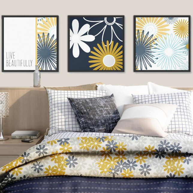 Wall Art Set Of 3 Modern Floral Framed Art Set (Modern floral wall art three piece inspirational art for living room or bedroom)