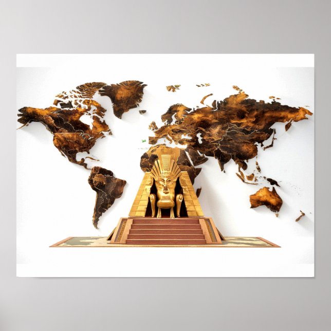 Wall Art World Map with Pharaohs design Poster (Front)