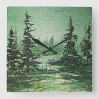 Wall Clock Ann Hayes Painting Green Forest