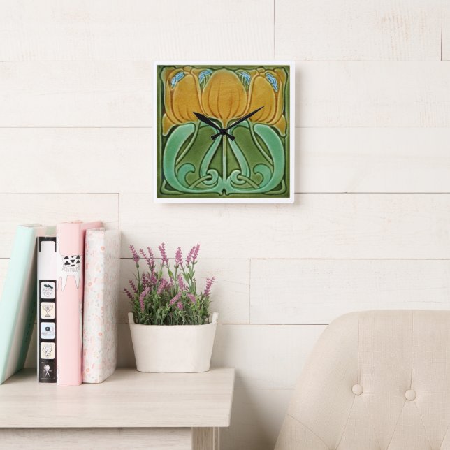 Wall Clock - Art Nouveau Floral Yellow (Reading Room)