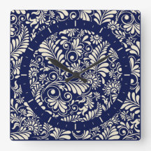 wall clock baroque style, navy blue and vanilla