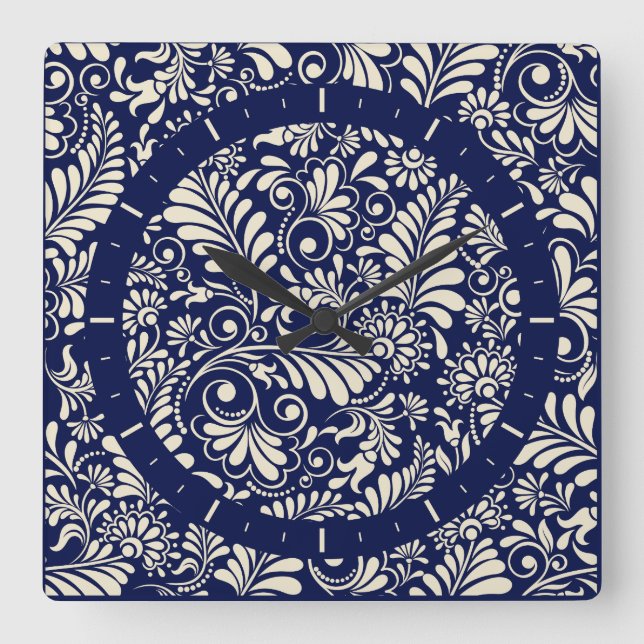 wall clock baroque style, navy blue and vanilla (Front)