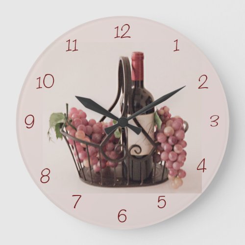 Wall Clock Basket w Wine and Grapes Opt 2