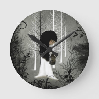 Wall Clock Black and White Woodland Girl