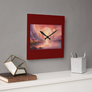Wall Clock Burgundy color, Abstract