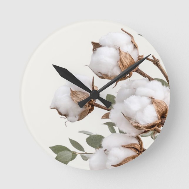 Wall Clock Cotton Botanical Neutral Art (Front)