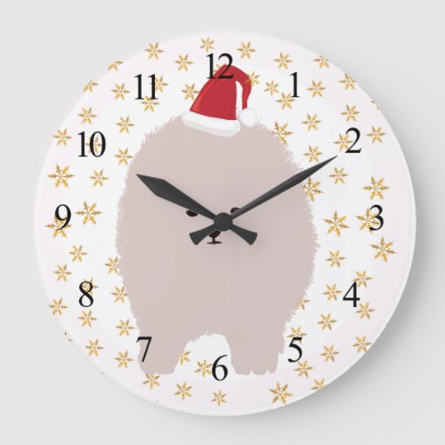 Wall Clock Dog Pomeranian Dog Santa hat