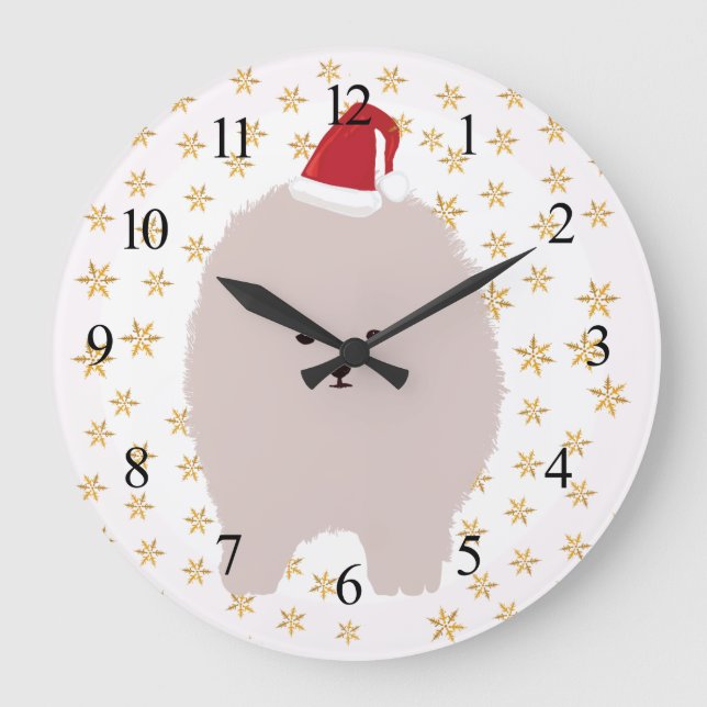 Wall Clock Dog, Pomeranian Dog Santa hat (Front)