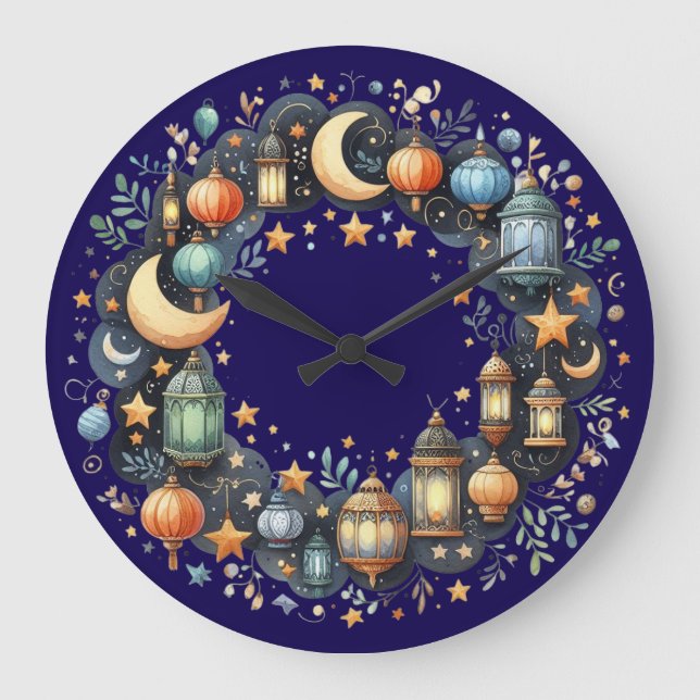 Wall Clock-Eid Mubarak Wreath Wall Clock (Front)