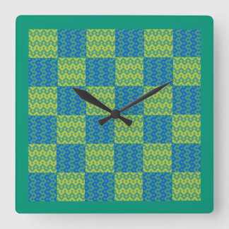 Wall Clock, Emerald and Blue Patchwork Pattern Square Wall Clock