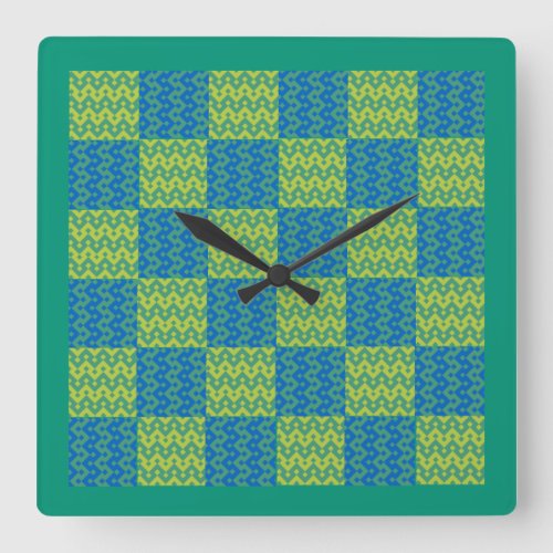Wall Clock Emerald and Blue Patchwork Pattern Square Wall Clock