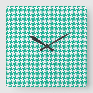 Wall Clock, Emerald Green Dogtooth Check Square Wall Clock