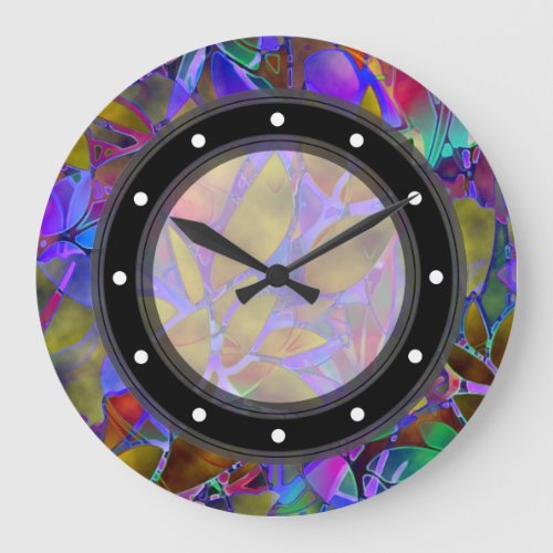 Wall Clock Floral Abstract Stained Glass