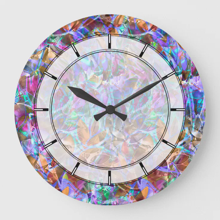 Mus draaipunt bord Wall Clock Floral Abstract Stained Glass | Zazzle
