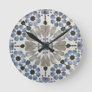 Wall Clock - Floral Designer Blue Gray Replica