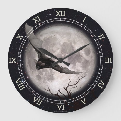 Wall Clock Flying Bat Full Moon Gothic Vampire