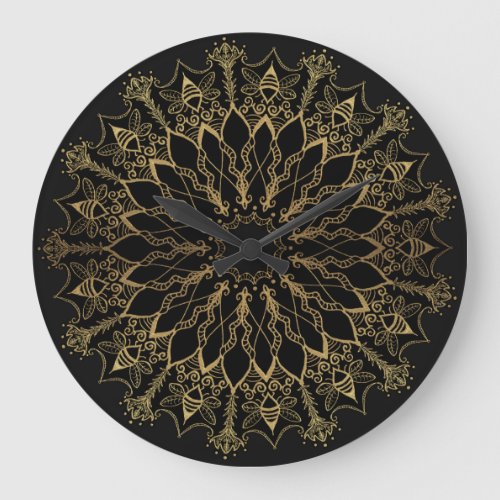 Wall Clock Golden Bee Mandala