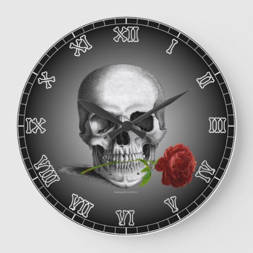 Wall Clock Gothic Skull Rose Skeleton Numerals