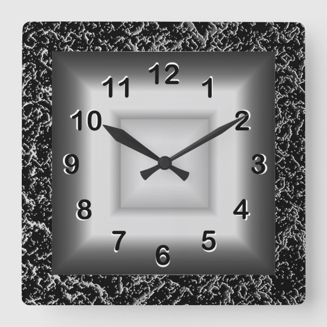Wall Clock Gray Metal Look Black Silver (Front)