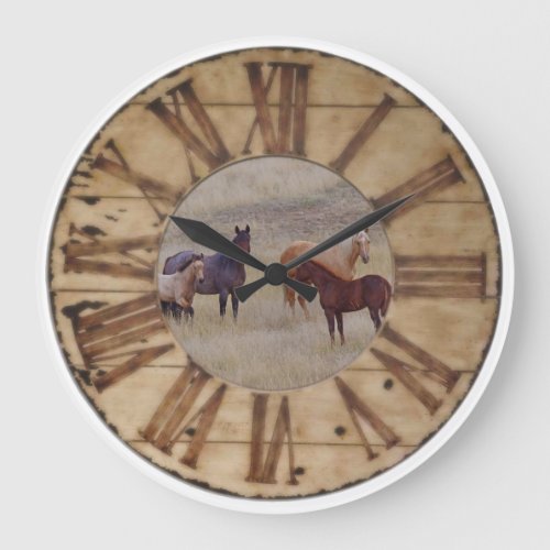 Wall Clock Horse and Foal Western Rustic Clock