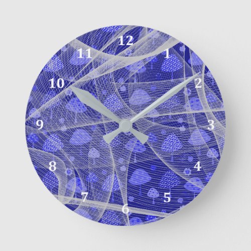 Wall Clock in Blue with Mushrooms and a Veil Look