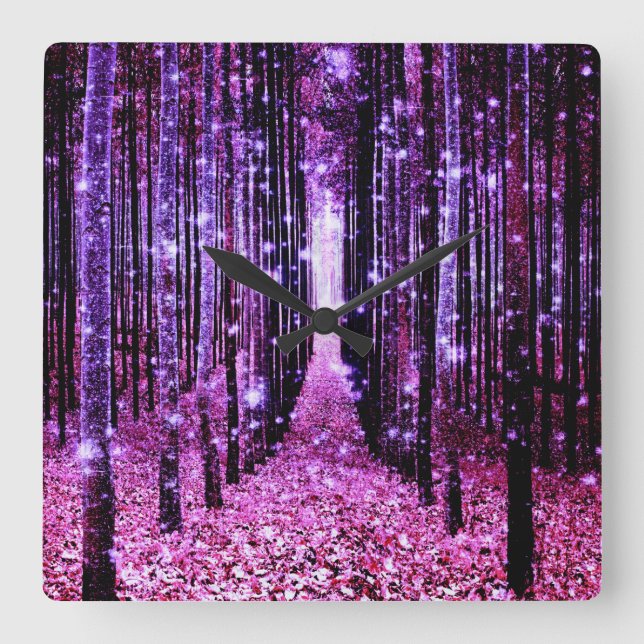 Wall Clock Magical Forest Purple Pink (Front)
