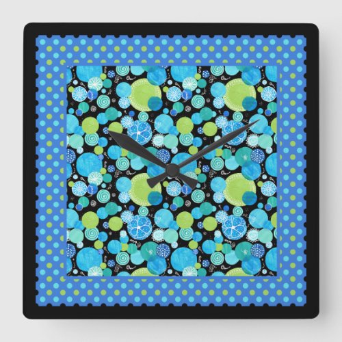 Wall Clock MixnMatch Blue Moons Polka Dots Square Wall Clock