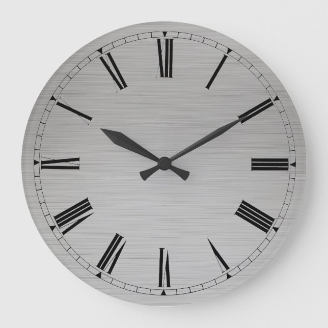 Wall Clock - Modern Metal Roman Numerals Face (Front)