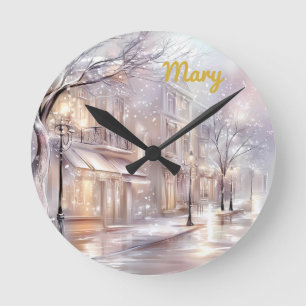 Wall Clock-Personalized Vintage Snow Scene Wall Round Clock