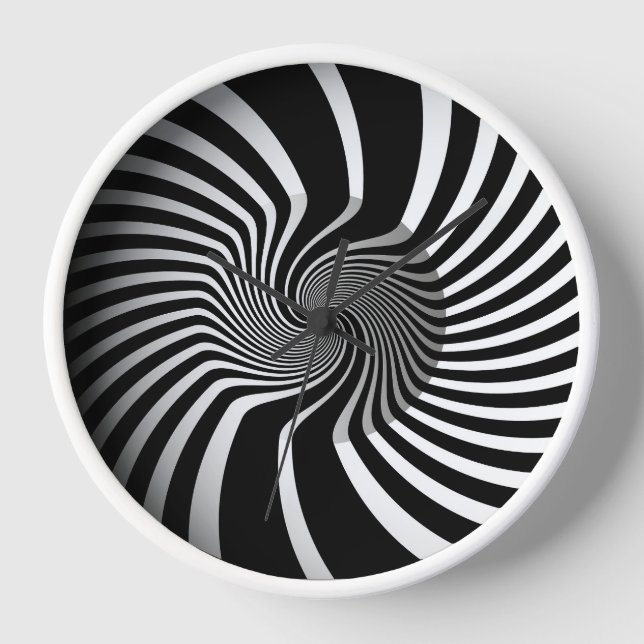 Wall Clock - Psychedelic Art Swirl B/W (Front)