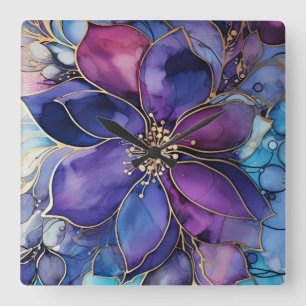 Wall Clock - Purple Blue Floral Gold