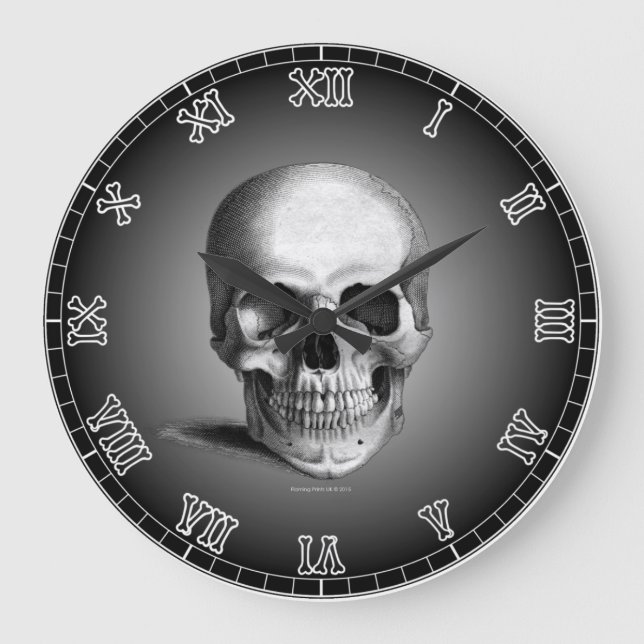Wall Clock Skull Bones Skeleton Numerals Gothic (Front)