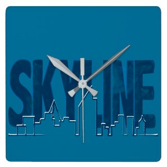 Wall Clock Skyline Blue