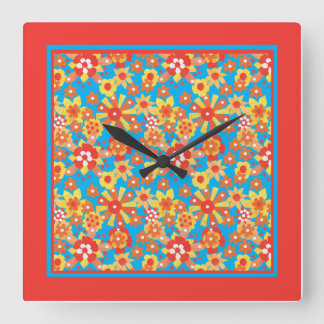 Wall Clock, Square, Ditsy Floral Pattern Square Wall Clock