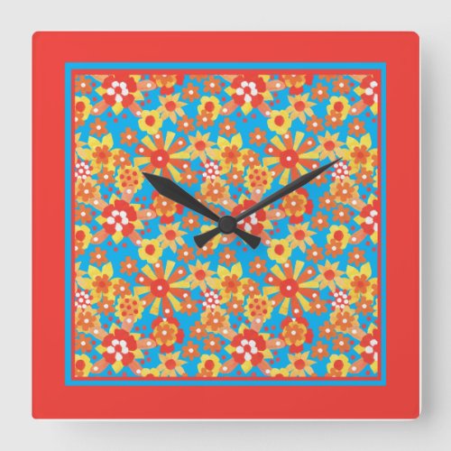 Wall Clock Square Ditsy Floral Pattern Square Wall Clock
