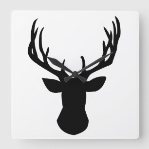 Wall Clock - Stag Deer Head Black and White