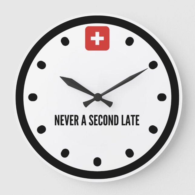 Wall Clock Swiss Design Never a Second Late (Front)